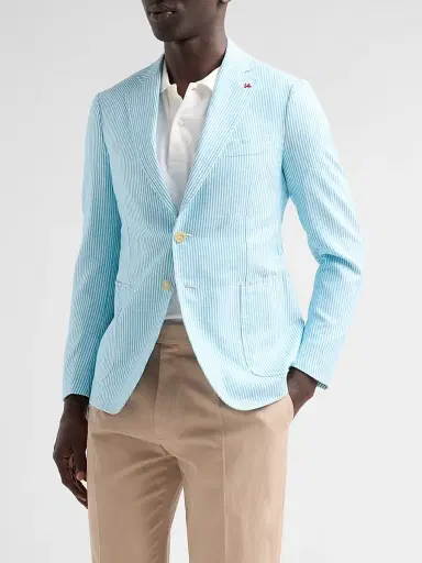 Isaia Men's Seersucker Cotton-Silk Jacket - Open White | Thumbnail 4 Isaia Men's Seersucker Cotton-Silk Jacket - Open White | Thumbnail 4