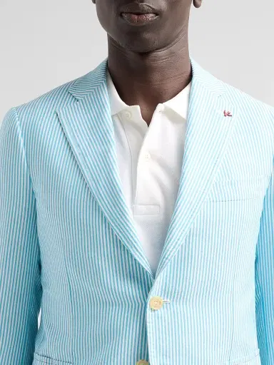 Isaia Men's Seersucker Cotton-Silk Jacket - Open White | Thumbnail 5 Isaia Men's Seersucker Cotton-Silk Jacket - Open White | Thumbnail 5