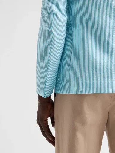 Isaia Men's Seersucker Cotton-Silk Jacket - Open White | Thumbnail 8 Isaia Men's Seersucker Cotton-Silk Jacket - Open White | Thumbnail 8