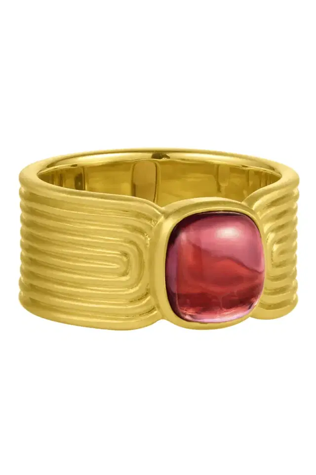 Pink Tourmaline Cabochon Ridge Band Ring Pink Tourmaline Cabochon Ridge Band Ring