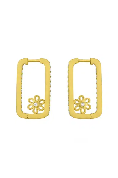 LEIGH MAXWELL Diamond Flower Rectangle Hoop Earrings | Thumbnail 3 LEIGH MAXWELL Diamond Flower Rectangle Hoop Earrings | Thumbnail 3