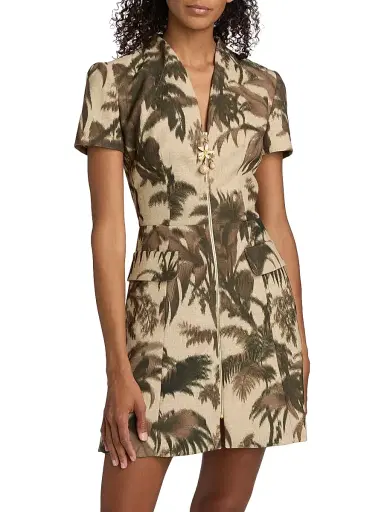 Oscar de la Renta Women's Palm-Print Cotton-Blend Cargo Shirtdress - Espresso | Thumbnail 3 Oscar de la Renta Women's Palm-Print Cotton-Blend Cargo Shirtdress - Espresso | Thumbnail 3