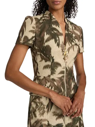 Oscar de la Renta Women's Palm-Print Cotton-Blend Cargo Shirtdress - Espresso | Thumbnail 6 Oscar de la Renta Women's Palm-Print Cotton-Blend Cargo Shirtdress - Espresso | Thumbnail 6