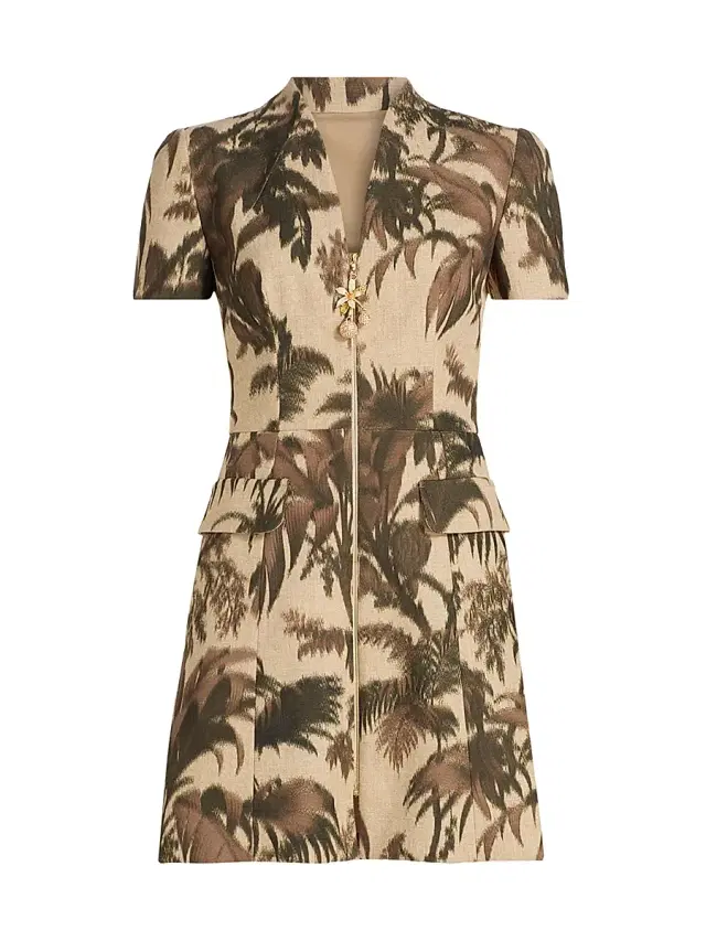 Women's Palm-Print Cotton-Blend Cargo Shirtdress - Espresso Women's Palm-Print Cotton-Blend Cargo Shirtdress - Espresso