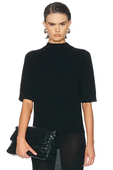 Ruth High-Neck Short Saddle-Sleeve Top Ruth High-Neck Short Saddle-Sleeve Top