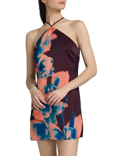 MISA Los Angeles Women's Avri Floral Tie Halterneck Minidress - Cerulean Orchid | Thumbnail 3 MISA Los Angeles Women's Avri Floral Tie Halterneck Minidress - Cerulean Orchid | Thumbnail 3