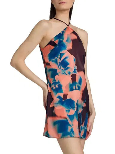 MISA Los Angeles Women's Avri Floral Tie Halterneck Minidress - Cerulean Orchid | Thumbnail 4 MISA Los Angeles Women's Avri Floral Tie Halterneck Minidress - Cerulean Orchid | Thumbnail 4