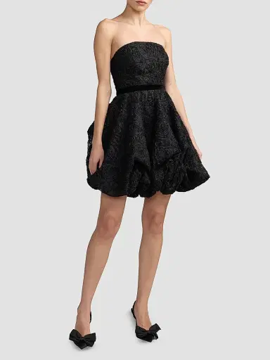 Mac Duggal Women's Floral Lace Strapless Bubble Mini Dress - Black | Thumbnail 2 Mac Duggal Women's Floral Lace Strapless Bubble Mini Dress - Black | Thumbnail 2
