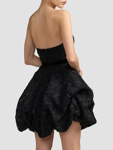 Mac Duggal Women's Floral Lace Strapless Bubble Mini Dress - Black | Thumbnail 3 Mac Duggal Women's Floral Lace Strapless Bubble Mini Dress - Black | Thumbnail 3