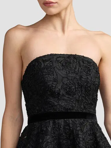 Mac Duggal Women's Floral Lace Strapless Bubble Mini Dress - Black | Thumbnail 4 Mac Duggal Women's Floral Lace Strapless Bubble Mini Dress - Black | Thumbnail 4