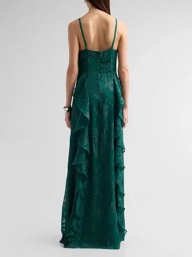 Ramy Brook Women's Penelope Flocked Ruffled Gown - Deep Emerald Jacquard | Thumbnail 3 Ramy Brook Women's Penelope Flocked Ruffled Gown - Deep Emerald Jacquard | Thumbnail 3