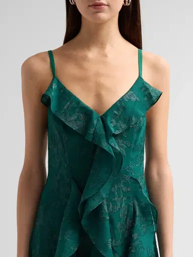 Ramy Brook Women's Penelope Flocked Ruffled Gown - Deep Emerald Jacquard | Thumbnail 5 Ramy Brook Women's Penelope Flocked Ruffled Gown - Deep Emerald Jacquard | Thumbnail 5