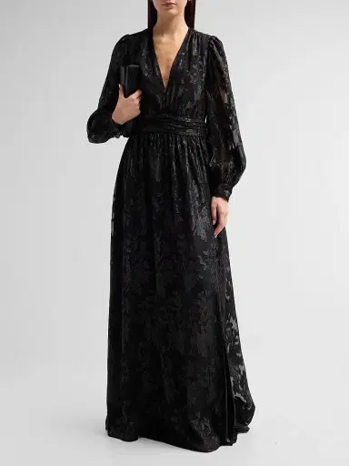 Ramy Brook Women's Rebecca Flocked Metallic Gown - Black Jacquard | Thumbnail 2 Ramy Brook Women's Rebecca Flocked Metallic Gown - Black Jacquard | Thumbnail 2