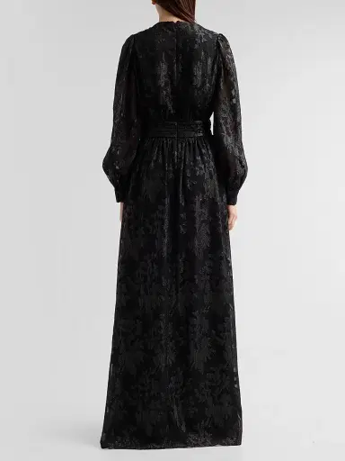 Ramy Brook Women's Rebecca Flocked Metallic Gown - Black Jacquard | Thumbnail 3 Ramy Brook Women's Rebecca Flocked Metallic Gown - Black Jacquard | Thumbnail 3