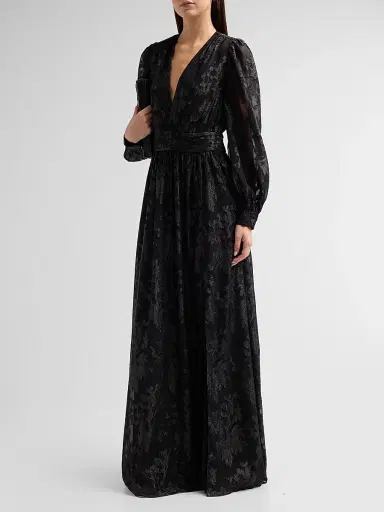 Ramy Brook Women's Rebecca Flocked Metallic Gown - Black Jacquard | Thumbnail 4 Ramy Brook Women's Rebecca Flocked Metallic Gown - Black Jacquard | Thumbnail 4