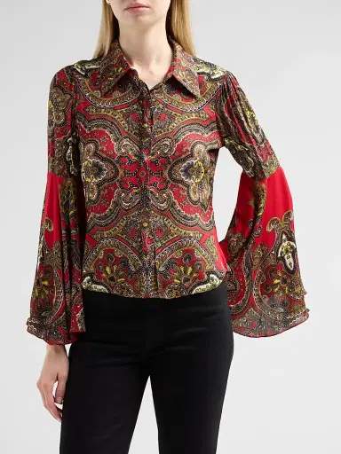 ALICE + OLIVIA Women's Willa Printed Bell-Sleeve Top - Bonvoyage Hibiscus Multi | Thumbnail 4 ALICE + OLIVIA Women's Willa Printed Bell-Sleeve Top - Bonvoyage Hibiscus Multi | Thumbnail 4