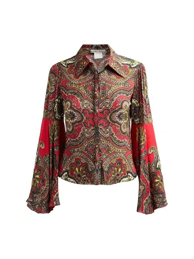 ALICE + OLIVIA Women's Willa Printed Bell-Sleeve Top - Bonvoyage Hibiscus Multi | Thumbnail 1 ALICE + OLIVIA Women's Willa Printed Bell-Sleeve Top - Bonvoyage Hibiscus Multi | Thumbnail 1