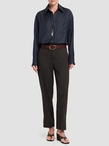 TWP Women's Roberts Pinstriped Wool-Blend Straight-Leg Pants - Dark Chocolate | Thumbnail 2 TWP Women's Roberts Pinstriped Wool-Blend Straight-Leg Pants - Dark Chocolate | Thumbnail 2