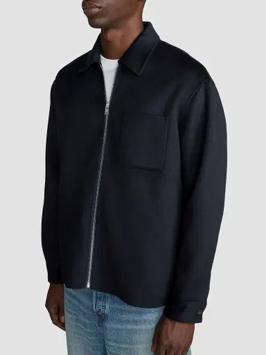 Frame Men's Double Face Wool Zip-Front Shirt Jacket - Dark Navy | Thumbnail 5 Frame Men's Double Face Wool Zip-Front Shirt Jacket - Dark Navy | Thumbnail 5