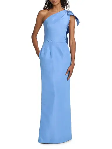 Oscar de la Renta Women's Silk One-Shoulder Bow-Accented Column Gown - Twilight | Thumbnail 2 Oscar de la Renta Women's Silk One-Shoulder Bow-Accented Column Gown - Twilight | Thumbnail 2