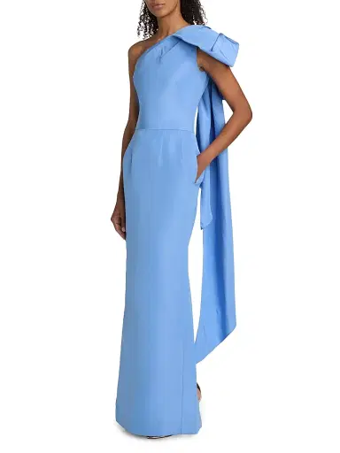 Oscar de la Renta Women's Silk One-Shoulder Bow-Accented Column Gown - Twilight | Thumbnail 4 Oscar de la Renta Women's Silk One-Shoulder Bow-Accented Column Gown - Twilight | Thumbnail 4