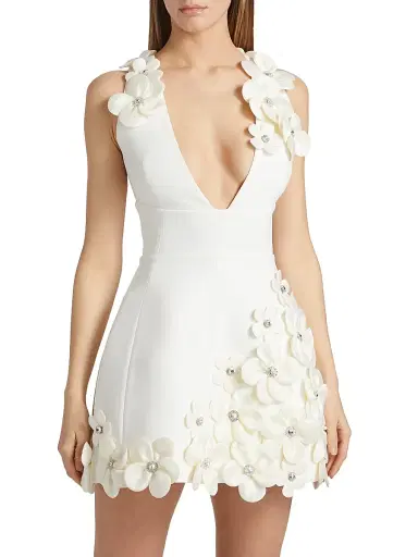 Bronx and Banco Women's Estelle Crystal-Embellished Floral-Appliquéd Minidress - White | Thumbnail 3 Bronx and Banco Women's Estelle Crystal-Embellished Floral-Appliquéd Minidress - White | Thumbnail 3
