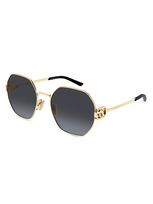 Women's Stuck GG 58MM Geometrical Sunglasses - Gold Black Women's Stuck GG 58MM Geometrical Sunglasses - Gold Black