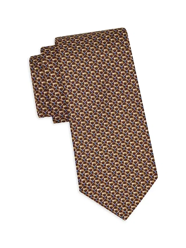 Men's Gancini Silk Tie - Marrone Men's Gancini Silk Tie - Marrone