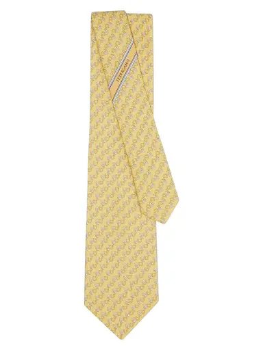 Ferragamo Men's Owl Gancio Silk Tie - Giallo | Thumbnail 2 Ferragamo Men's Owl Gancio Silk Tie - Giallo | Thumbnail 2