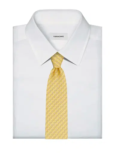 Ferragamo Men's Owl Gancio Silk Tie - Giallo | Thumbnail 3 Ferragamo Men's Owl Gancio Silk Tie - Giallo | Thumbnail 3
