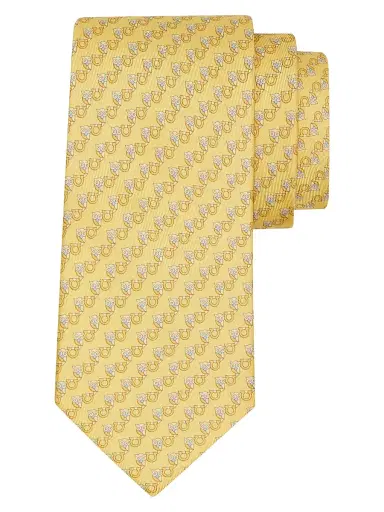 Ferragamo Men's Owl Gancio Silk Tie - Giallo | Thumbnail 1 Ferragamo Men's Owl Gancio Silk Tie - Giallo | Thumbnail 1