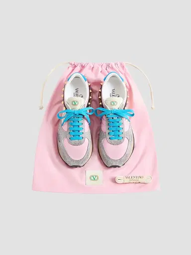 Valentino Garavani Women's Stud Up Sneaker in Split Leather and Nylon with Butterfly Embroidery - Pink Multicolor | Thumbnail 5 Valentino Garavani Women's Stud Up Sneaker in Split Leather and Nylon with Butterfly Embroidery - Pink Multicolor | Thumbnail 5