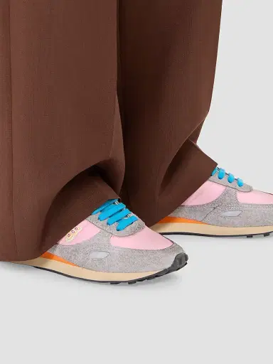Valentino Garavani Women's Stud Up Sneaker in Split Leather and Nylon with Butterfly Embroidery - Pink Multicolor | Thumbnail 8 Valentino Garavani Women's Stud Up Sneaker in Split Leather and Nylon with Butterfly Embroidery - Pink Multicolor | Thumbnail 8