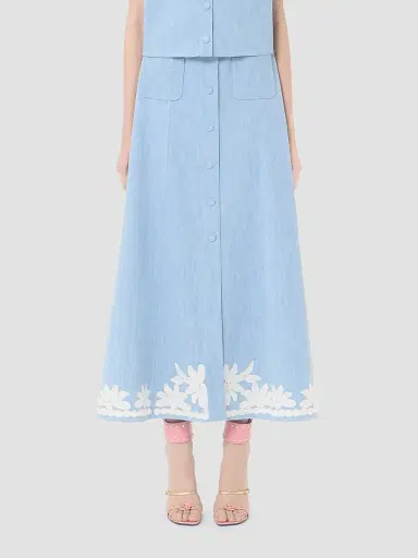 Valentino Garavani Women's Embroidered Denim Midi Skirt | Thumbnail 3 Valentino Garavani Women's Embroidered Denim Midi Skirt | Thumbnail 3