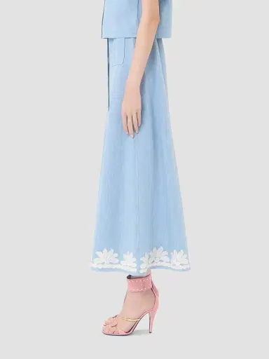 Valentino Garavani Women's Embroidered Denim Midi Skirt | Thumbnail 4 Valentino Garavani Women's Embroidered Denim Midi Skirt | Thumbnail 4
