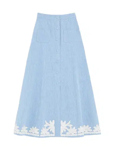 Valentino Garavani Women's Embroidered Denim Midi Skirt | Thumbnail 1 Valentino Garavani Women's Embroidered Denim Midi Skirt | Thumbnail 1