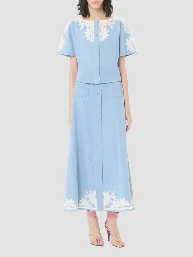 Valentino Garavani Women's Embroidered Denim Shirt - Denim | Thumbnail 2 Valentino Garavani Women's Embroidered Denim Shirt - Denim | Thumbnail 2