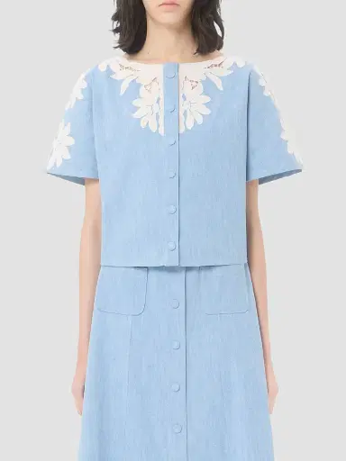 Valentino Garavani Women's Embroidered Denim Shirt - Denim | Thumbnail 3 Valentino Garavani Women's Embroidered Denim Shirt - Denim | Thumbnail 3
