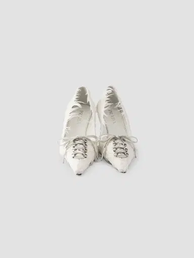 Prada Women's Feather Embellished Satin Pumps - White | Thumbnail 3 Prada Women's Feather Embellished Satin Pumps - White | Thumbnail 3
