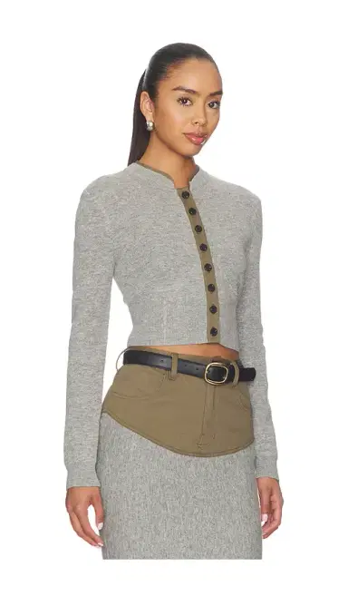 Self-Portrait Grey Contrast Placket Cardigan | Thumbnail 2 Self-Portrait Grey Contrast Placket Cardigan | Thumbnail 2