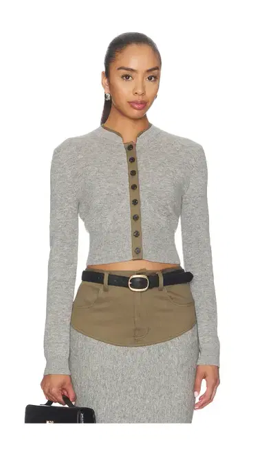 Self-Portrait Grey Contrast Placket Cardigan | Thumbnail 1 Self-Portrait Grey Contrast Placket Cardigan | Thumbnail 1