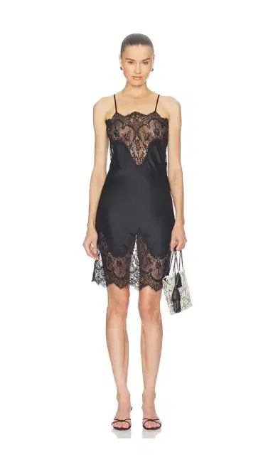 Norma Kamali Bias Slip Dress To Knee With Lace | Thumbnail 1 Norma Kamali Bias Slip Dress To Knee With Lace | Thumbnail 1
