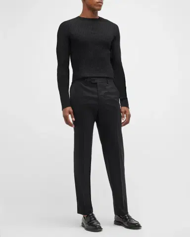 Giorgio Armani Basic Wool Flat-Front Trousers, Black | Thumbnail 3 Giorgio Armani Basic Wool Flat-Front Trousers, Black | Thumbnail 3