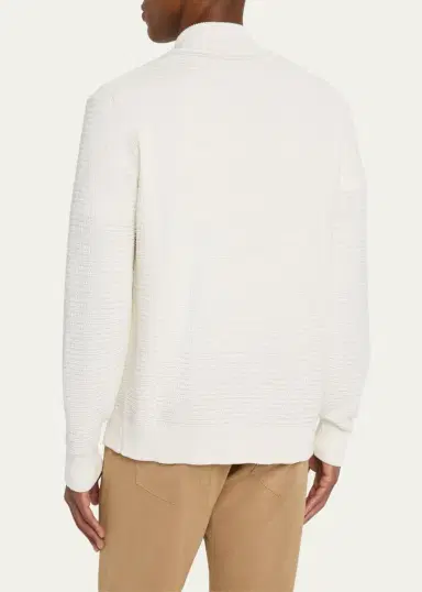 Cesare Attolini Men's Waffle Knit Full-Zip Sweater | Thumbnail 3 Cesare Attolini Men's Waffle Knit Full-Zip Sweater | Thumbnail 3