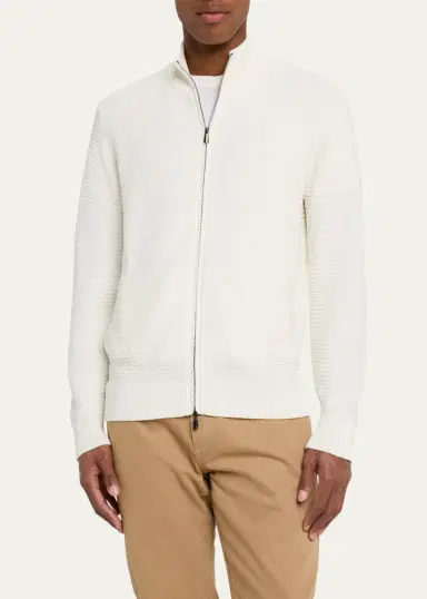 Cesare Attolini Men's Waffle Knit Full-Zip Sweater | Thumbnail 4 Cesare Attolini Men's Waffle Knit Full-Zip Sweater | Thumbnail 4