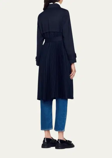 Sandro Navy Pleated-Back Belted Trench Coat | Thumbnail 3 Sandro Navy Pleated-Back Belted Trench Coat | Thumbnail 3