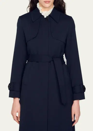 Sandro Navy Pleated-Back Belted Trench Coat | Thumbnail 4 Sandro Navy Pleated-Back Belted Trench Coat | Thumbnail 4