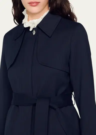 Sandro Navy Pleated-Back Belted Trench Coat | Thumbnail 5 Sandro Navy Pleated-Back Belted Trench Coat | Thumbnail 5
