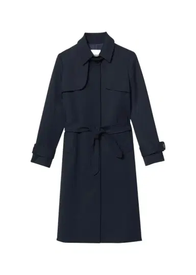 Sandro Navy Pleated-Back Belted Trench Coat | Thumbnail 1 Sandro Navy Pleated-Back Belted Trench Coat | Thumbnail 1