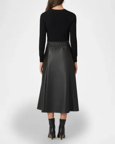 Shoshanna Cleo Combo Rib-Knit & Vegan Leather Midi Dress | Thumbnail 3 Shoshanna Cleo Combo Rib-Knit & Vegan Leather Midi Dress | Thumbnail 3